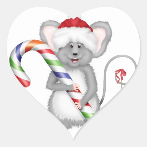 Cute Christmas Mouse with Santa Hat Heart Sticker