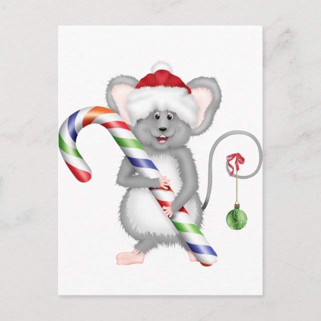 Cute Christmas Mouse with Santa Hat Holiday Postcard (Front)