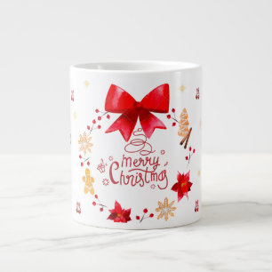 “Cute Christmas Mug with Red Bow Wreath"