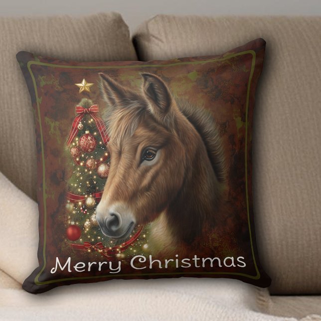 Cute Christmas Mule Holiday Decor Throw Pillow (Cute Christmas Mule Holiday Decor Custom Throw Pillow)