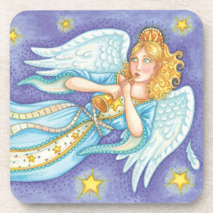 Cute Christmas, Musician Angel Playing Her Horn Coaster