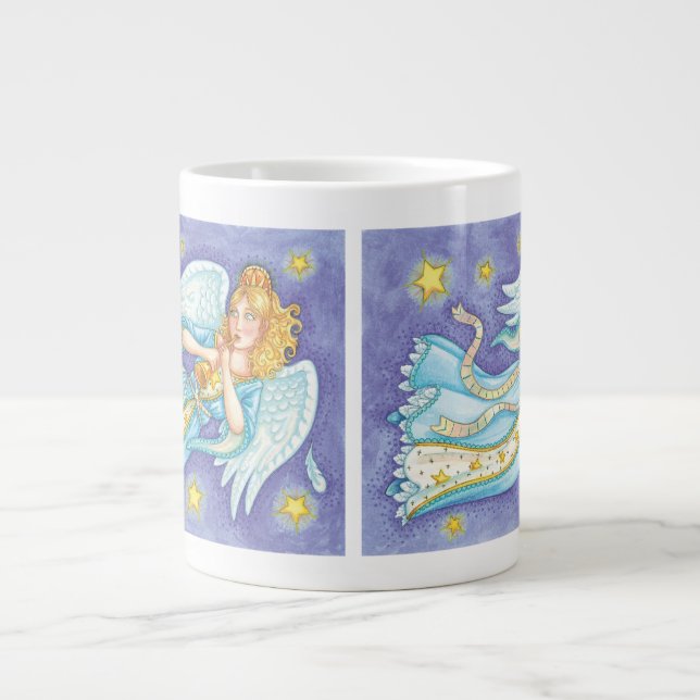 Cute Christmas, Musician Angel Playing Her Horn Giant Coffee Mug (Front)