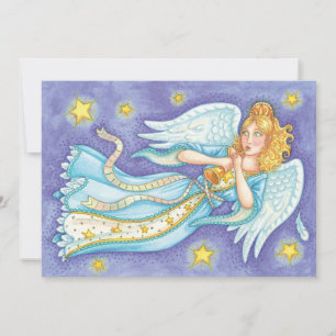 Cute Christmas, Musician Angel Playing Her Horn Holiday Card