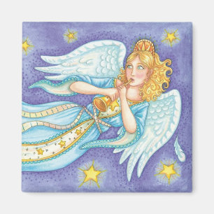 Cute Christmas, Musician Angel Playing Her Horn Magnet