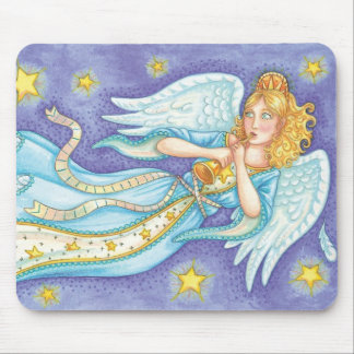 Cute Christmas, Musician Angel Playing Her Horn Mouse Pad