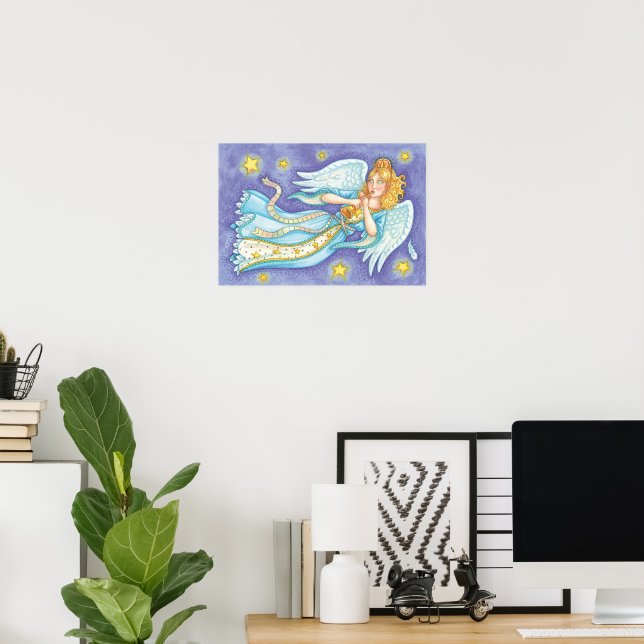 Cute Christmas, Musician Angel Playing Her Horn Poster (Home Office)