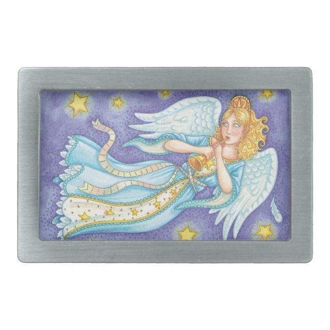 Cute Christmas, Musician Angel Playing Her Horn Rectangular Belt Buckle (Front)