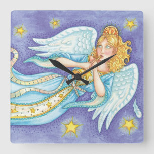 Cute Christmas, Musician Angel Playing Her Horn Square Wall Clock