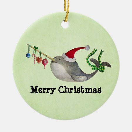 Cute Christmas Narwhal Ceramic Ornament