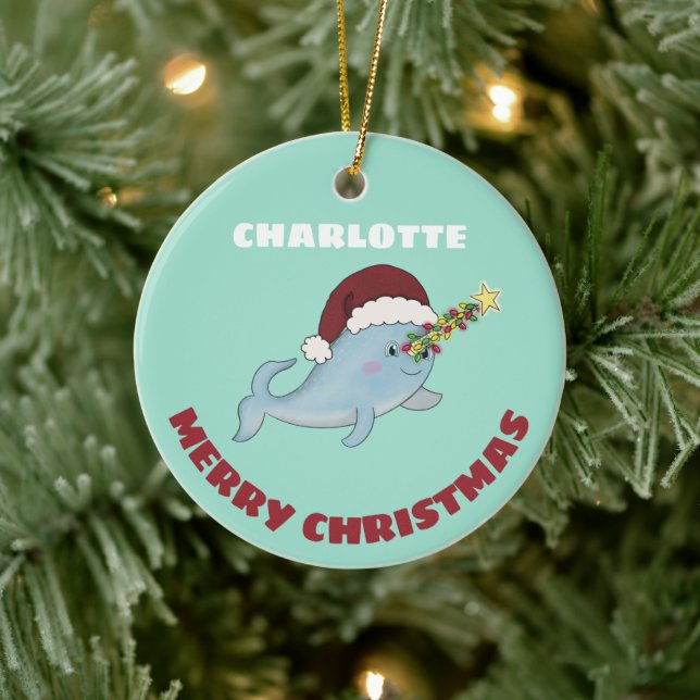 Cute Christmas Narwhal Ceramic Ornament (Tree)