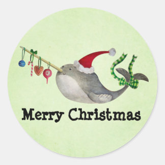 Cute Christmas Narwhal Classic Round Sticker
