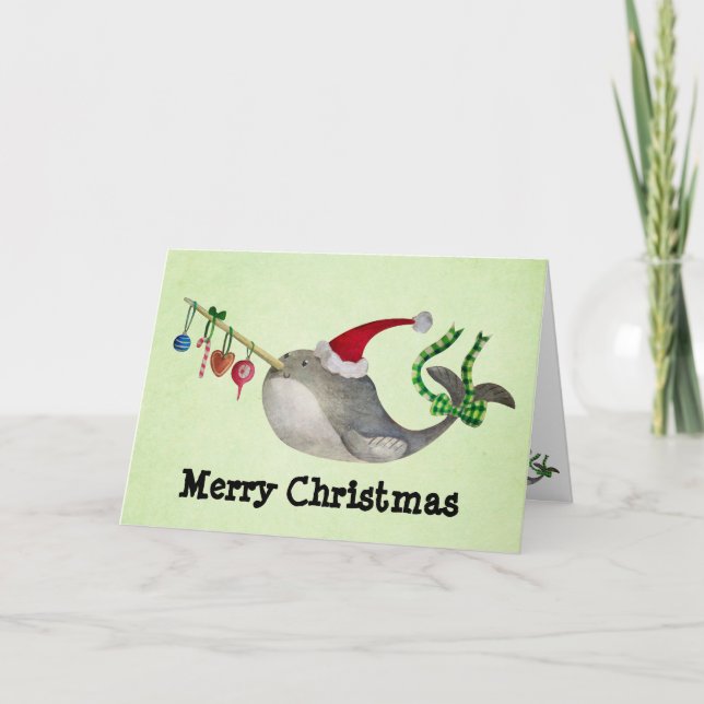 Cute Christmas Narwhal Holiday Card (Front)