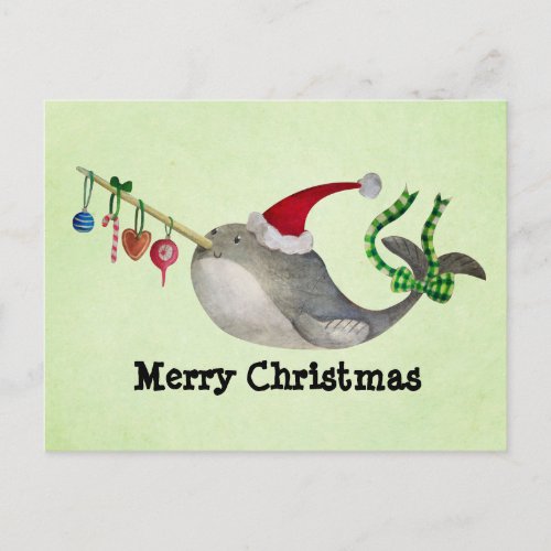 Cute Christmas Narwhal Holiday Postcard