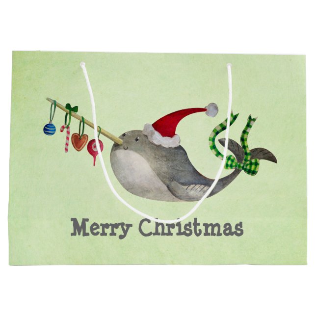 Cute Christmas Narwhal Large Gift Bag (Back)