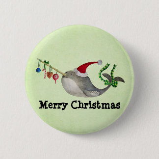 Cute Christmas Narwhal Pinback Button
