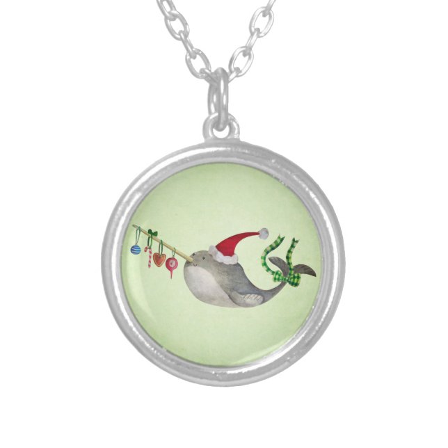 Cute Christmas Narwhal Silver Plated Necklace (Front)