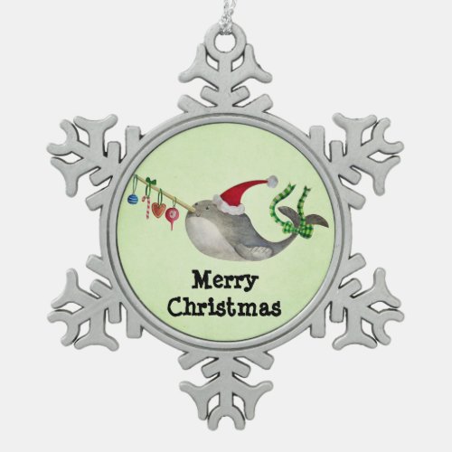 Cute Christmas Narwhal Snowflake Pewter Christmas Ornament