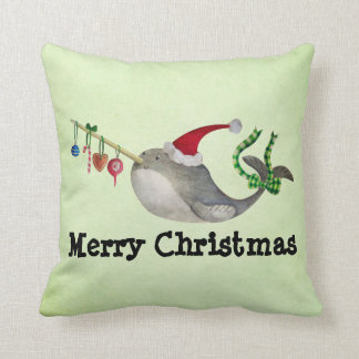 Cute Christmas Narwhal Throw Pillow