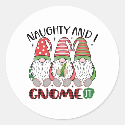 Cute Christmas Naughty Gnome Classic Round Sticker