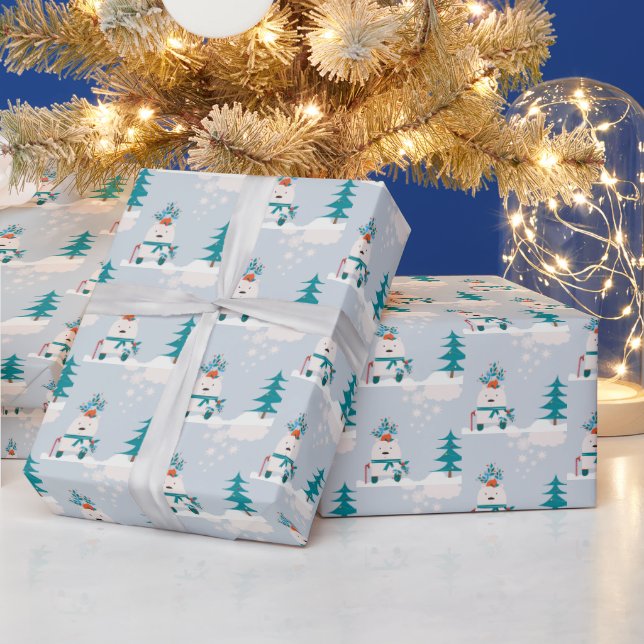 Cute Christmas New Year Mr. Snow Bear  Wrapping Paper (Holidays)