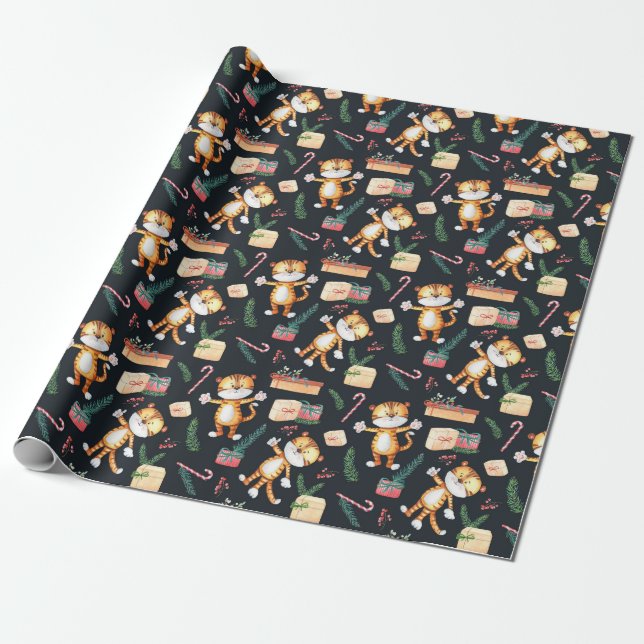 Cute Christmas/New Year Tiger Wrapping Paper (Unrolled)