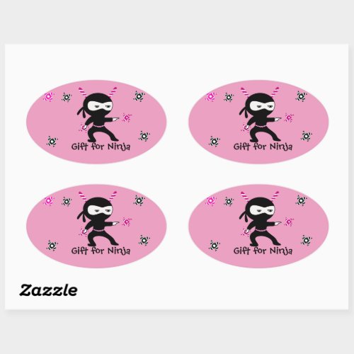 Cute Christmas Ninja with Candy Canes and Lights Oval Sticker