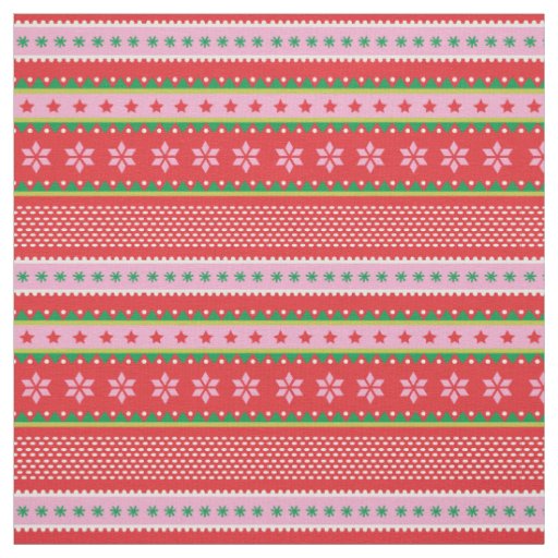 Cute Christmas Nordic pattern red white pink green Fabric