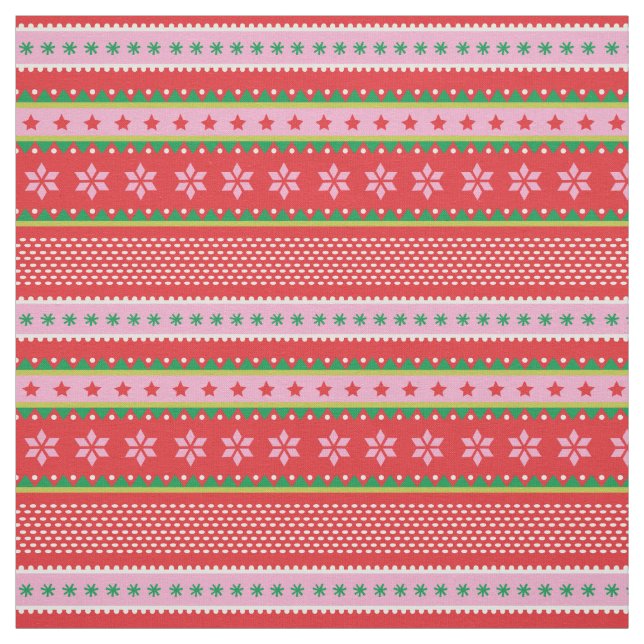 Cute Christmas Nordic pattern red white pink green Fabric (Swatch)