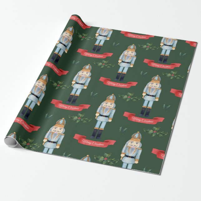 Cute Christmas Nutcracker Pattern Wrapping Paper (Unrolled)