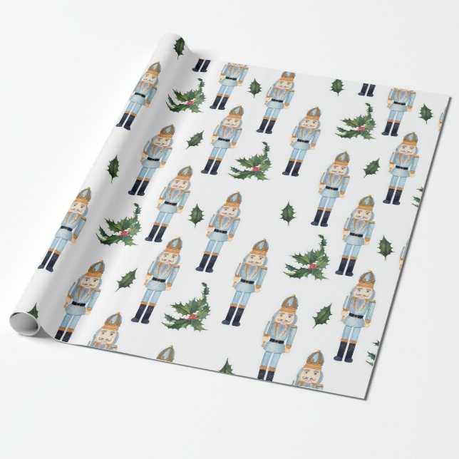 Cute Christmas Nutcracker Pattern Wrapping Paper (Unrolled)