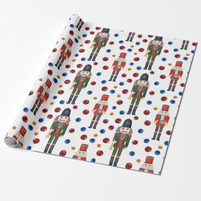 Cute Christmas Nutcracker Pattern Wrapping Paper (Unrolled)