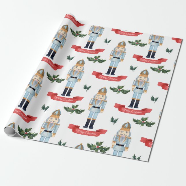 Cute Christmas Nutcracker Pattern Wrapping Paper (Unrolled)