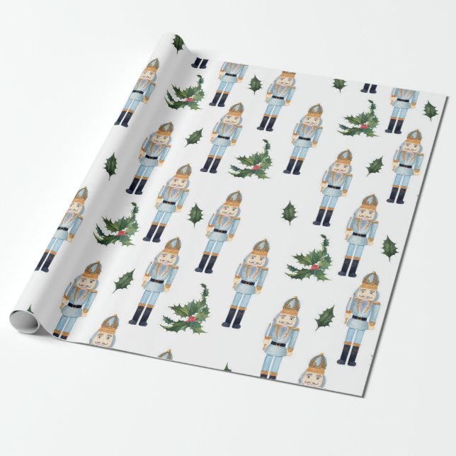 Cute Christmas Nutcracker Wrapping Paper (Unrolled)