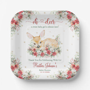 Cute Christmas Oh Deer Baby Shower Paper Plates