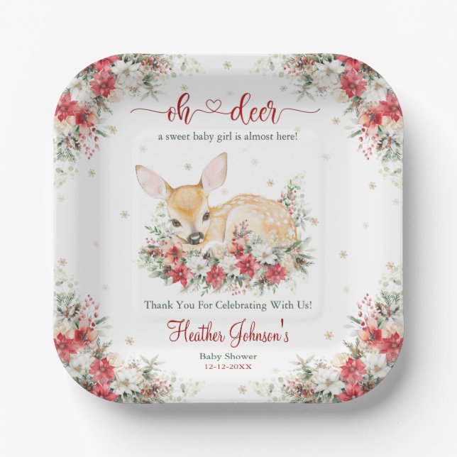 Cute Christmas Oh Deer Baby Shower  Paper Plates (Front)