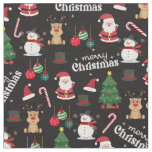 Cute Christmas On Black  Fabric