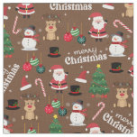 Cute Christmas On Coffee Brown Fabric