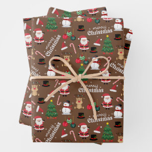 Cute Christmas On Coffee Brown Wrapping Paper Sheets