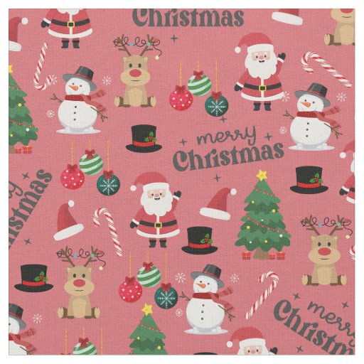 Cute Christmas On Dark Pink Fabric