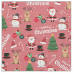 Cute Christmas On Dark Pink/White Fabric