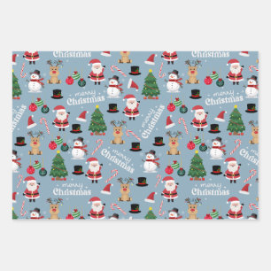 Cute Christmas On Dusty Blue Wrapping Paper Sheets
