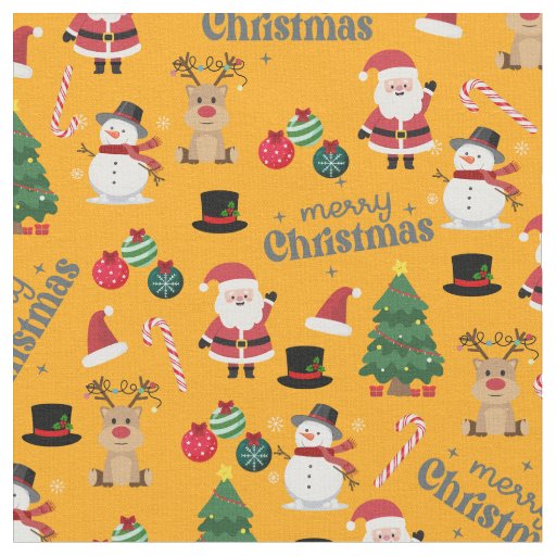Cute Christmas On Merigold Orange Fabric