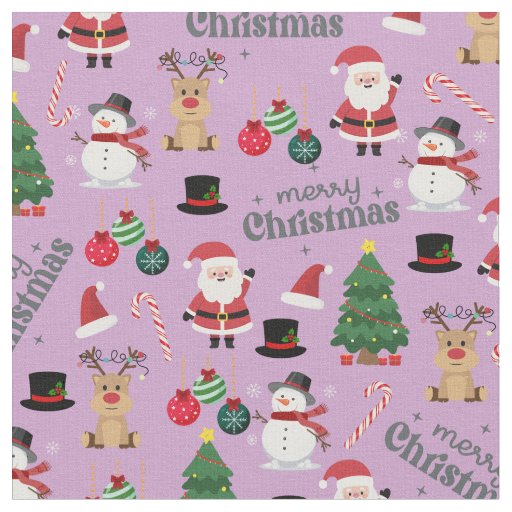 Cute Christmas On Purple Fabric
