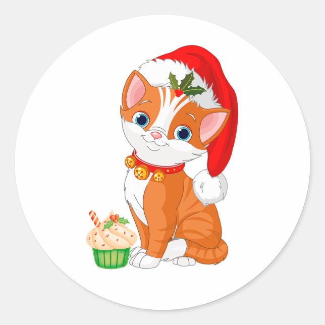 Cute Christmas Orange Kitten, Cat  Classic Round Sticker (Front)
