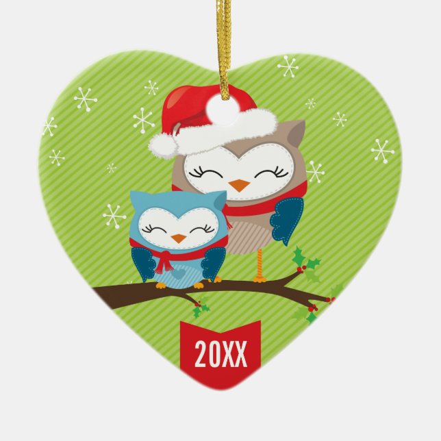 CUTE CHRISTMAS ORNAMENT :: festive owl couple (Front)
