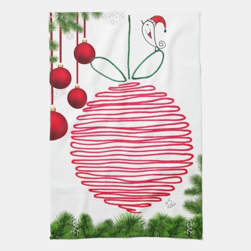 Cute Christmas Ornaments and Birdie Kitchen Towel