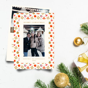 Cute Christmas Ornaments Colorful Family Photo Holiday Card