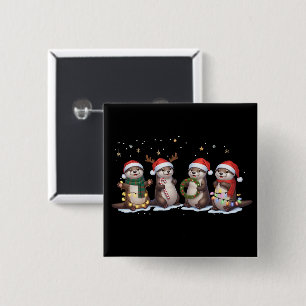 Cute Christmas Otters in Santa Hats Funny Animal  Button