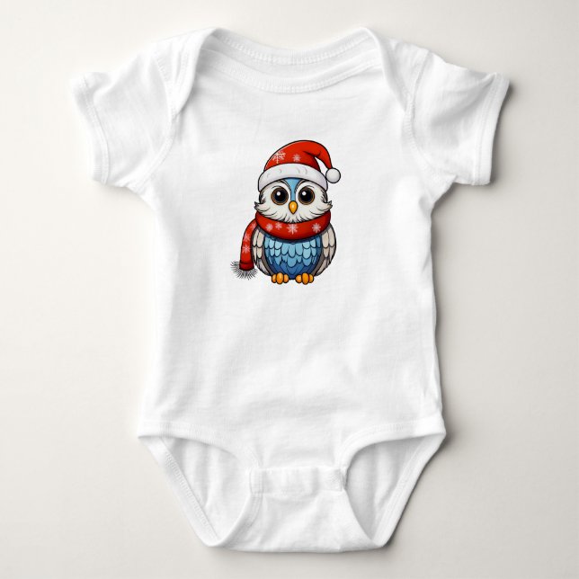 Cute Christmas Owl – Adorable Holiday Bodysuit (Front)
