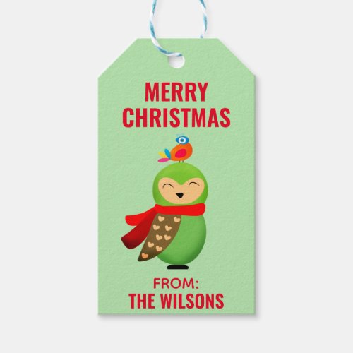 Cute Christmas Owl and Bird Gift Tags